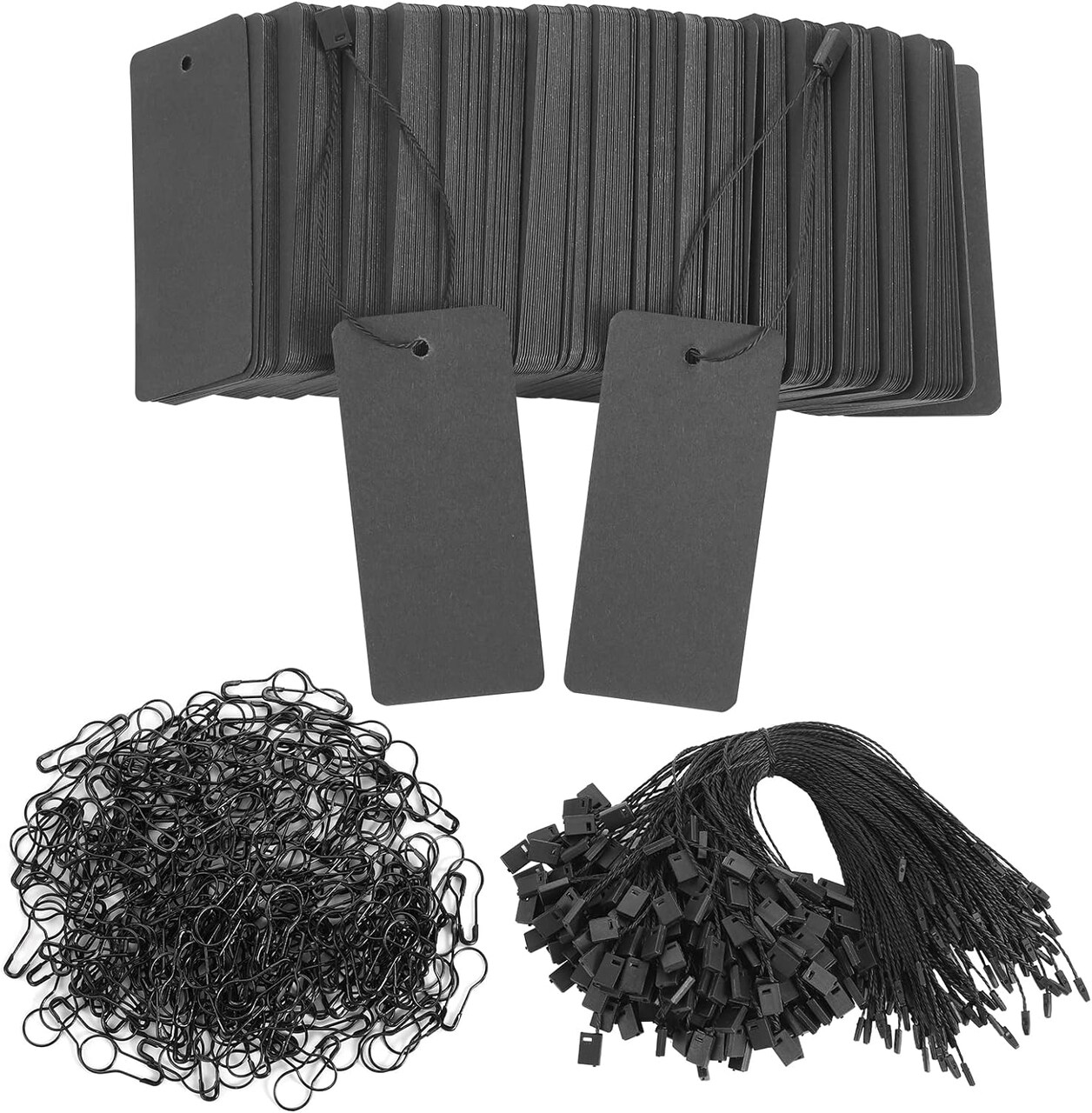 300 Set Black Price Tags with String Gift Tags with Safety Pins Custom Clothing Tags Black Paper Hang Tags String Product Tags for Clothes Crafts Display